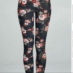 Black with Burgundy Floral Leggings